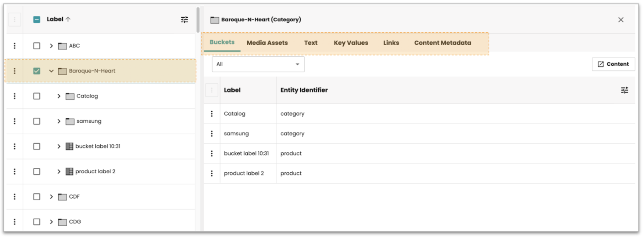 Viewing Data of Content Entities